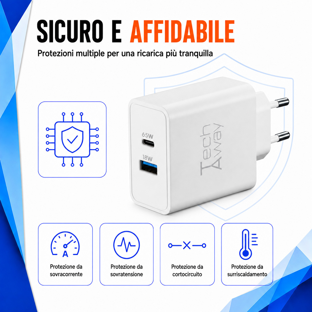 Tech Away GAN+ PD 65W CHARGER DUAL USB-A + USB-C PORT – image 3