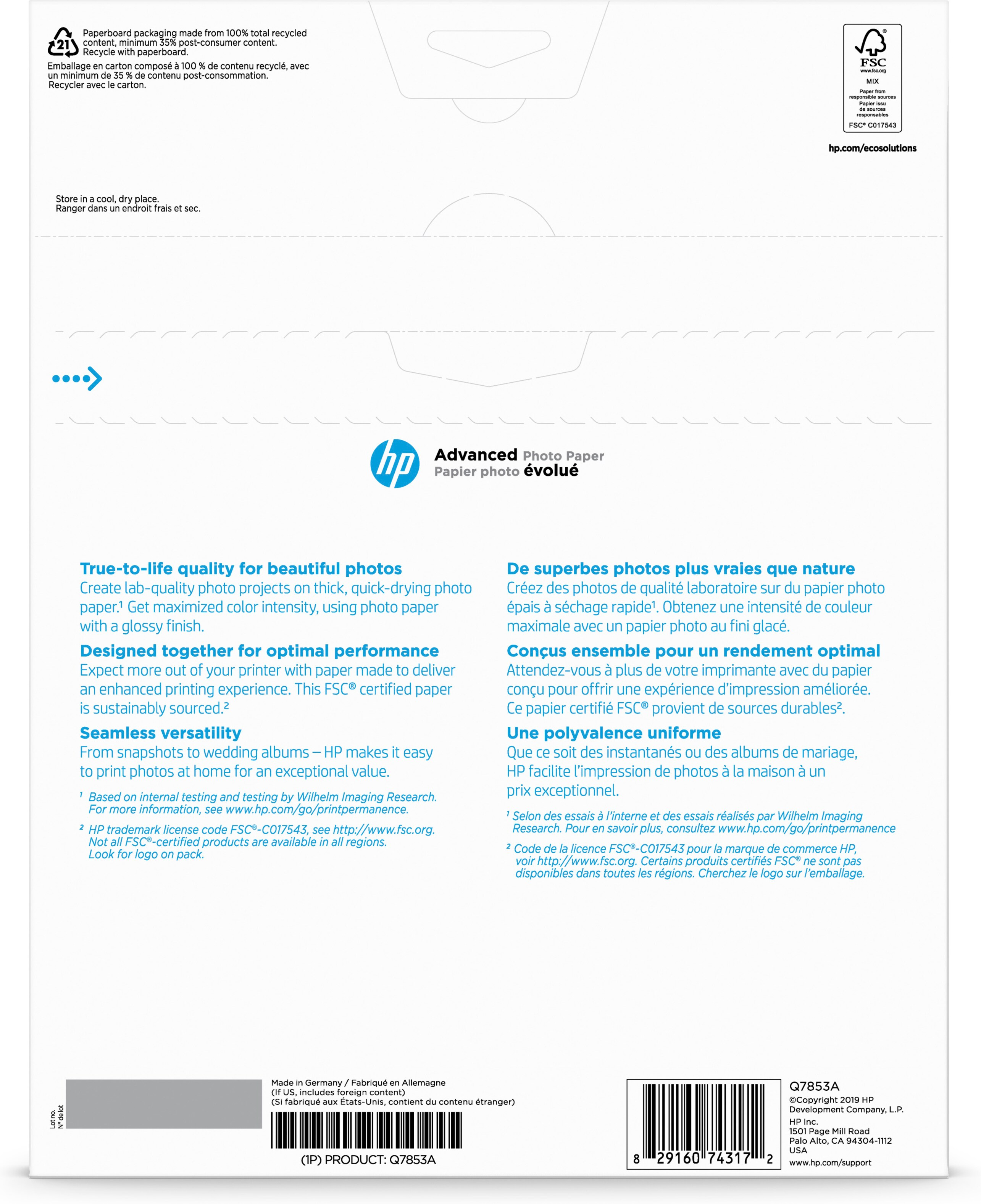 HP Advanced Photo Paper Glossy 8.5x11 50 Hojas - Q7853A HP Advanced Photo Paper Glossy 8.5x11 50 Hojas - Q7853A
