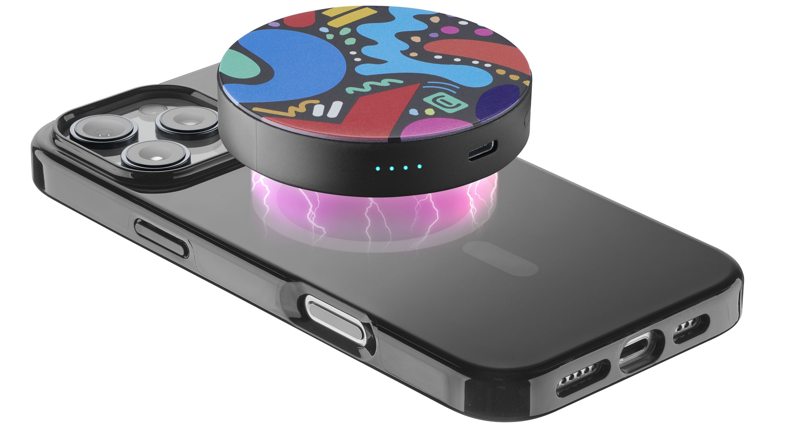 Powerbank - CellularLine Mag Vibe, 3000 mAh, 5 W, Hasta 22h de carga, USB C, Negro