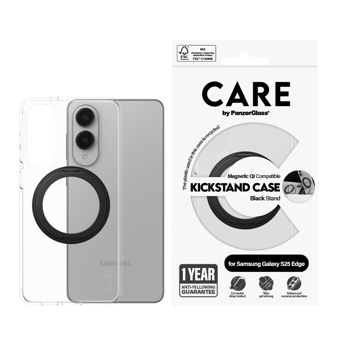 PanzerGlass CARE™ by PanzerGlass® Kickstand Case Transparent w. Qi Samsung S25 Edge – image 2