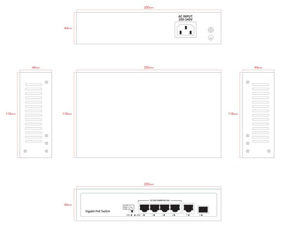 Ernitec ELECTRA-U04-1GB-60W network switch Unmanaged Gigabit Ethernet (10/100/1000) Power over Ethernet (PoE) – image 2