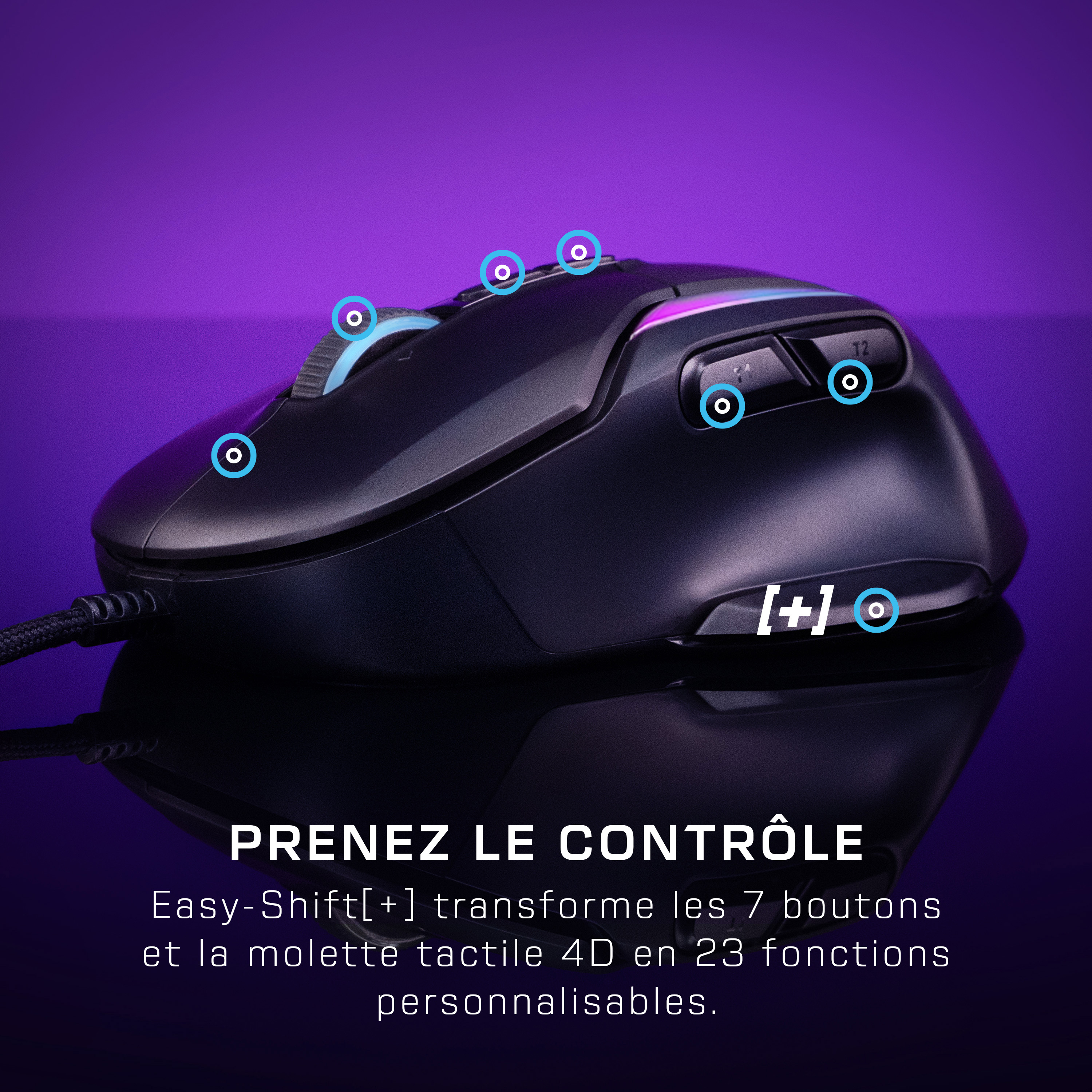 Turtle Beach Kone II - Souris Gaming RGB Ergonomique Filaire, Capteur Optique 26000 DPI, Interrupteurs Optiques 100 M de Clics, 23 Entrées Personnalisables, Molette 4D, Patins en PTFE pur - Noir