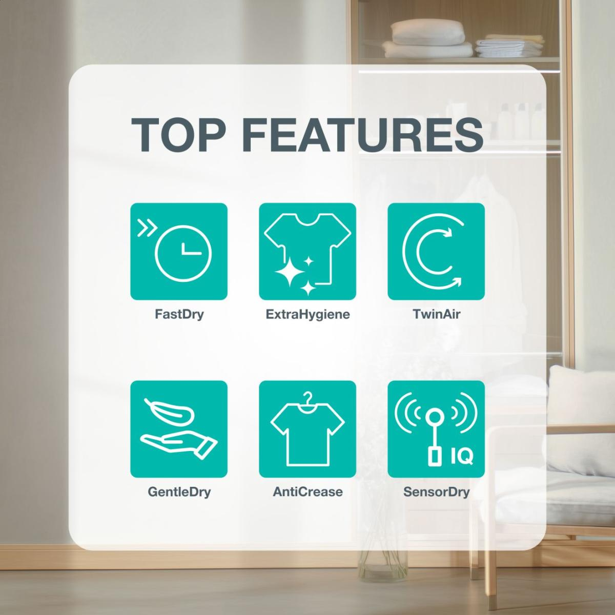 Gorenje Värmepumpstorktumlare (1–9 kg) med SensorDry för exakt torkning, TwinAir för jämna resultat och ExtraHygiene för mer hygieniska kläder. Lägre temperatur – image 3