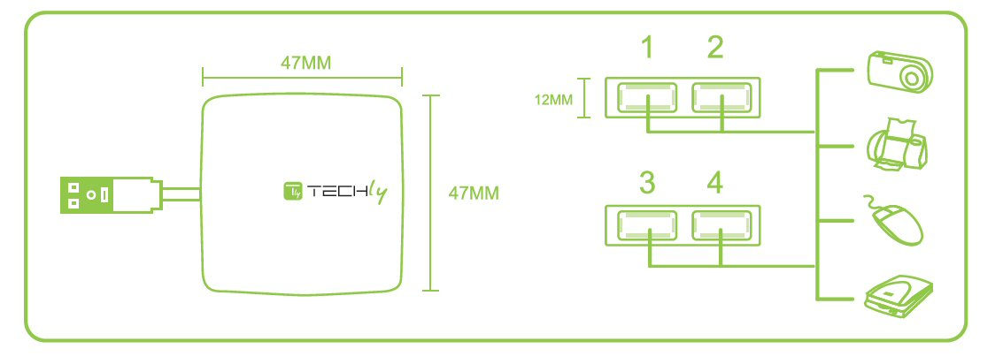 Techly Box mini Hub USB 2.0 4 porte Bianco IUSB2-HUB4-480WH – image 3