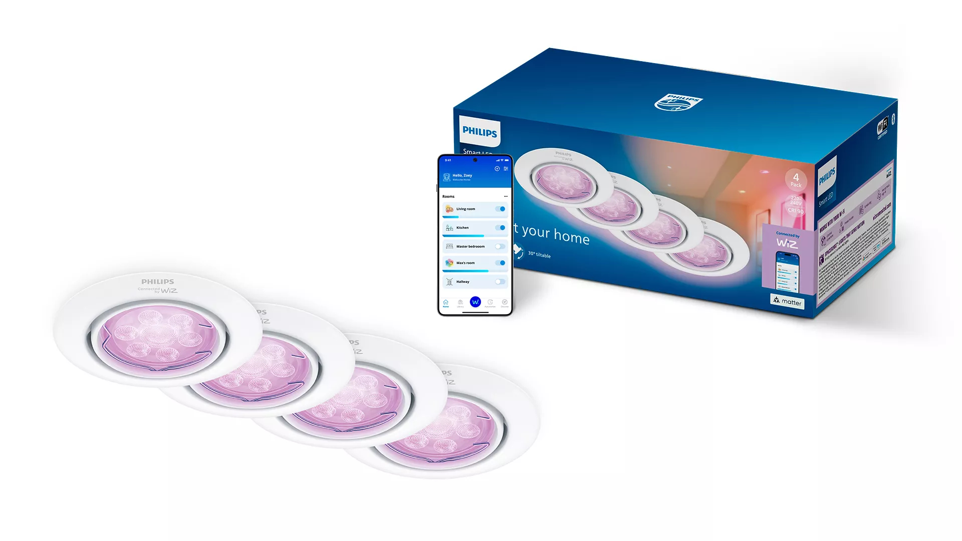 Philips by Signify Philips Smart LED GU10 Kit, Full Colour, Tunable White, White, 4-Pack – image 2