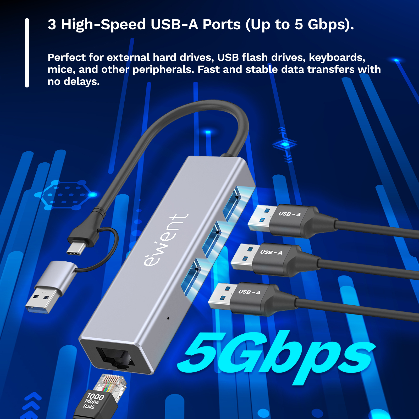 Ewent EW1159 interface hub USB 3.2 Gen 1 (3.1 Gen 1) Type-A + Type-C 5000 Mbit/s Grey – image 4
