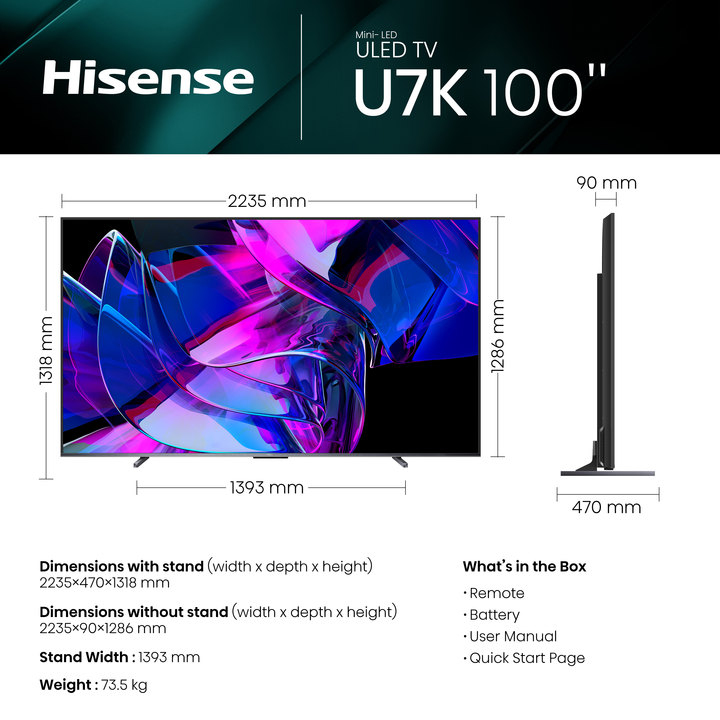 Hisense 100U7KQTUK TV 2.54 m (100") 4K Ultra HD Smart TV Wi-Fi Grey 1000 cd/m² – image 9