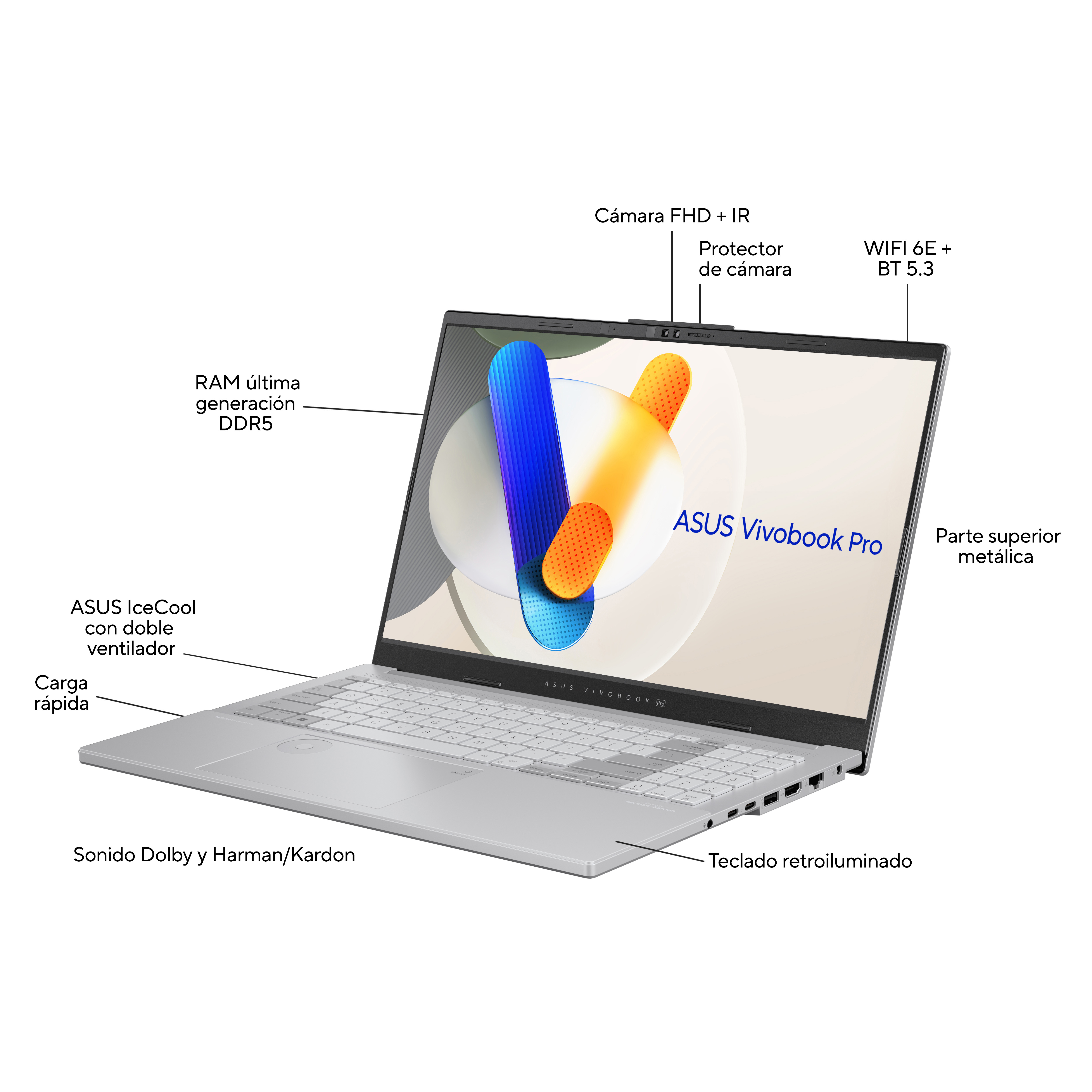 Portátil - ASUS VivoBook Pro 15 OLED N6506MV-MA055W, 15.6" 3K, Intel® Core™ Ultra 9 185H, 16GB RAM, 1TB SSD, GeForce RTX™ 4060, Windows 11 Home - imagen 3