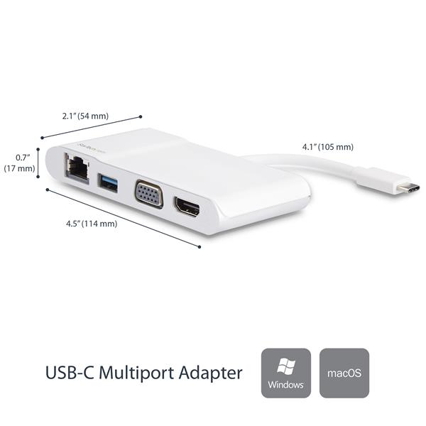 StarTech.com USB-C Multiport Adapter - USB-C Travel Dock with 4K HDMI or 1080p VGA - Gigabit Ethernet, 5Gbps USB-A 3.0 - USB-C Digital AV Adapter - USB Type-C/T – image 2