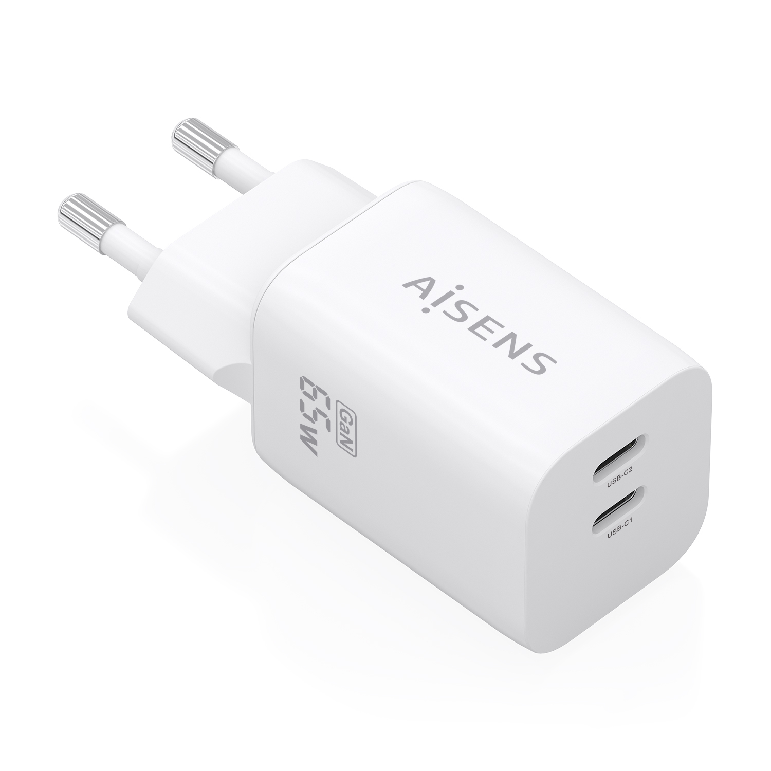 AISENS Cargador GaN 65W 2xUSB C PD3 0 QC4 0 Blanco