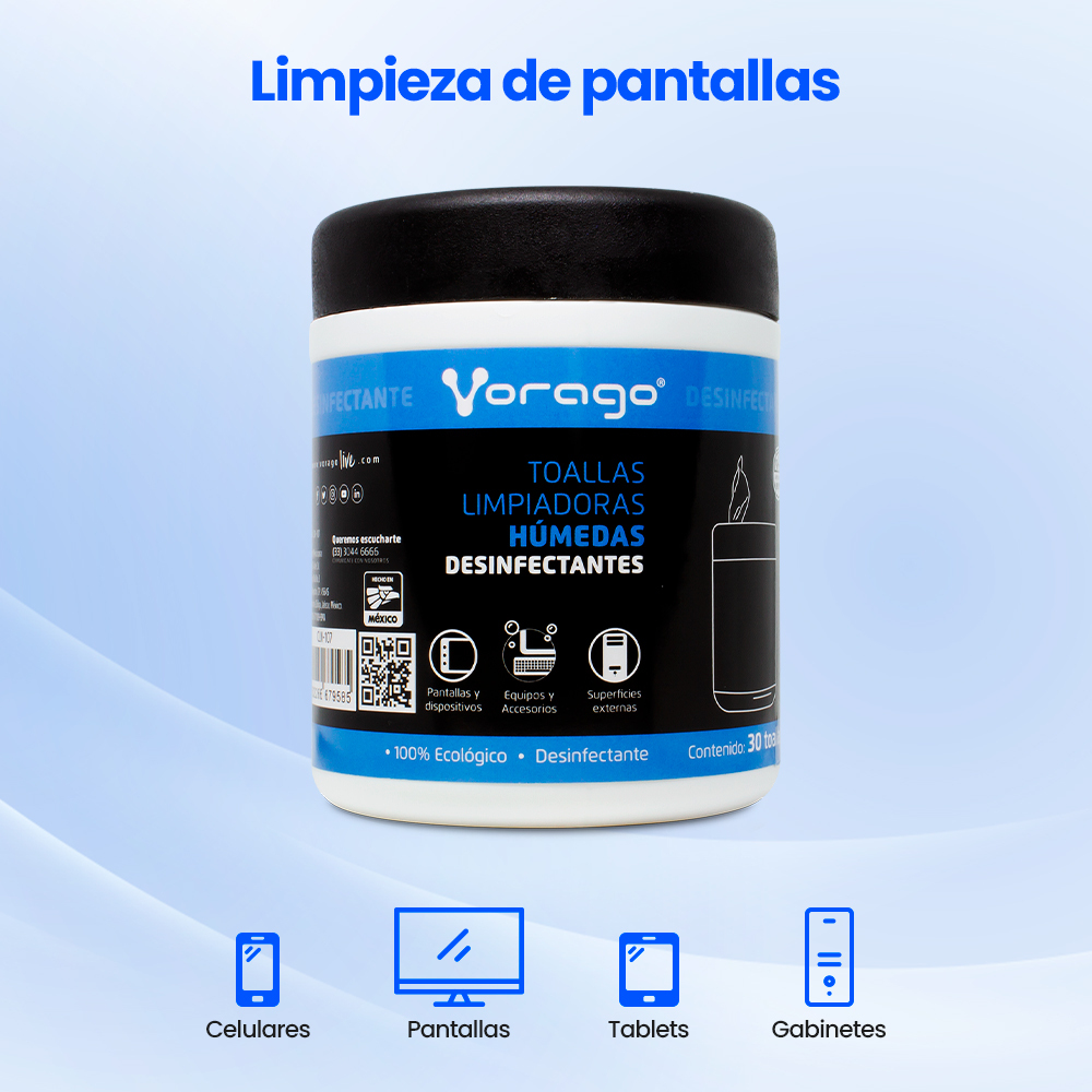 Toallas Limpiadoras Húmedas Vorago Cln 107 30 Piezas - CLN-107 Toallas Limpiadoras Húmedas Vorago Cln 107 30 Piezas - CLN-107