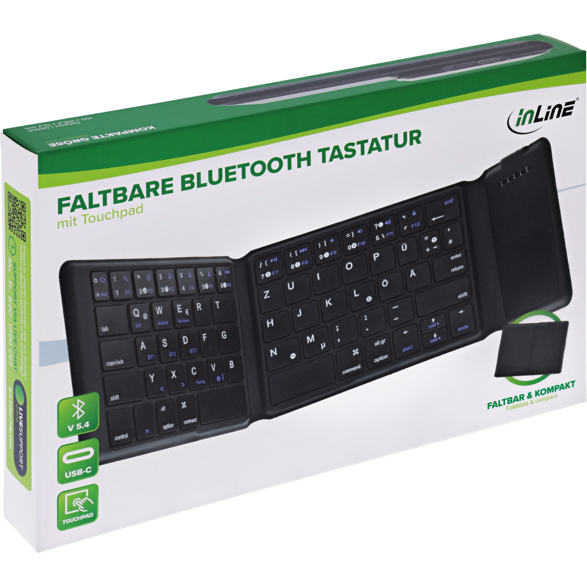 InLine 55379B keyboard Universal Bluetooth QWERTZ German Black