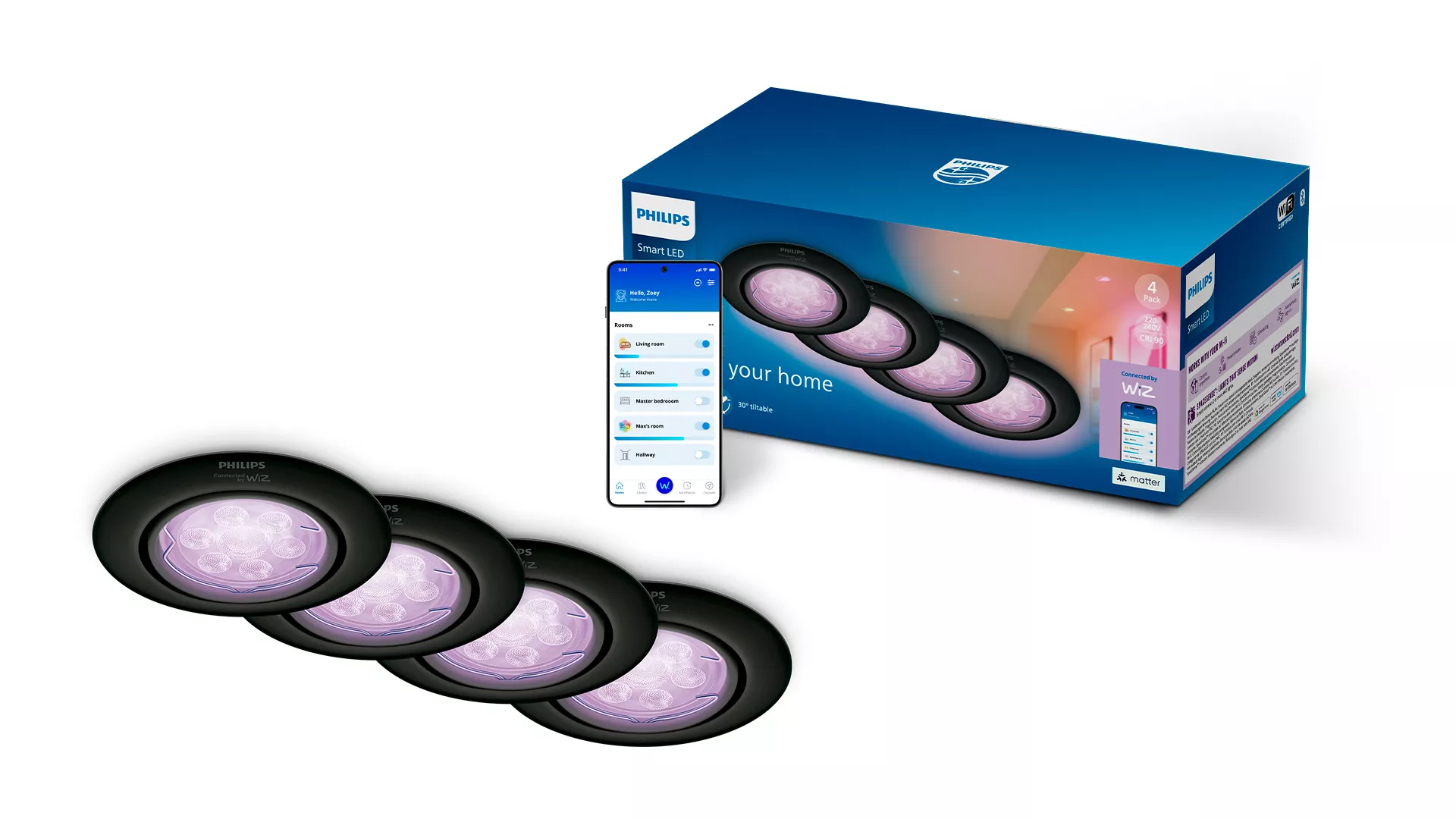 Philips by Signify Philips Smart LED GU10 Kit, Full Colour, Tunable White, Black, 4-Pack – image 2