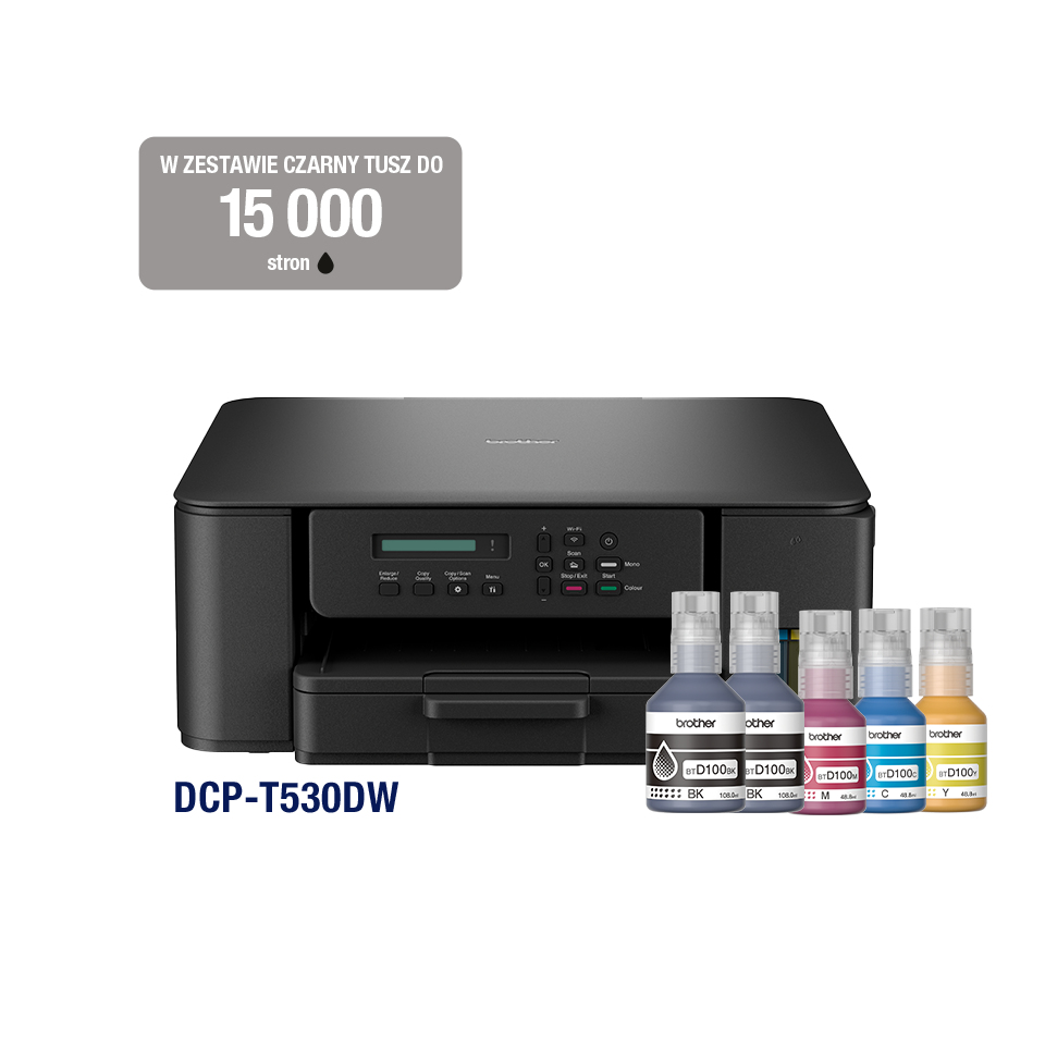 Impresora Multifuncional de Tinta Continua Brother DCPT530DW, Inalámbrica, Bandeja de Hojas superior,27 ppm,Tinta BTD100