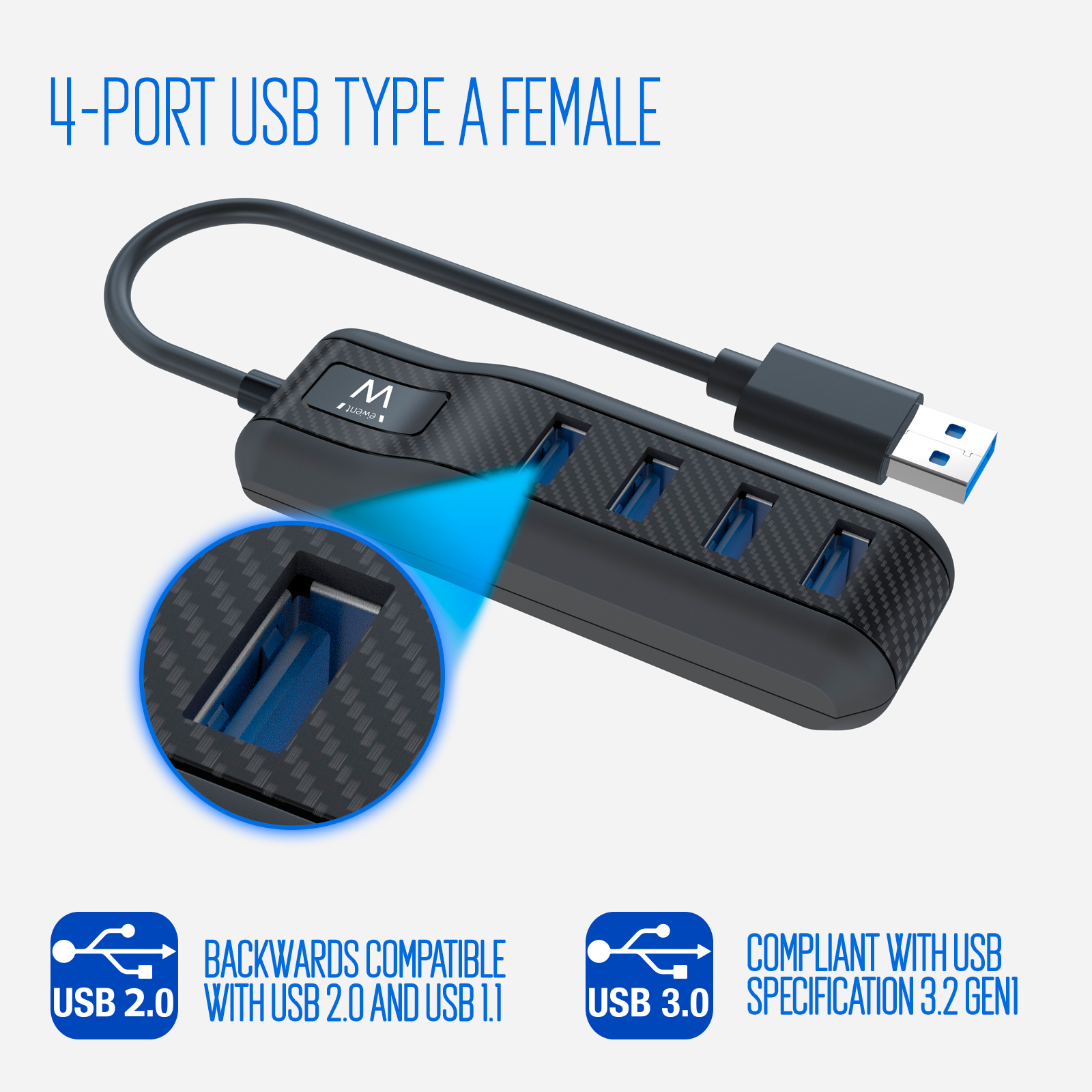 Ewent EW1138 interface hub USB 3.2 Gen 1 (3.1 Gen 1) Type-A 5000 Mbit/s Black – image 2