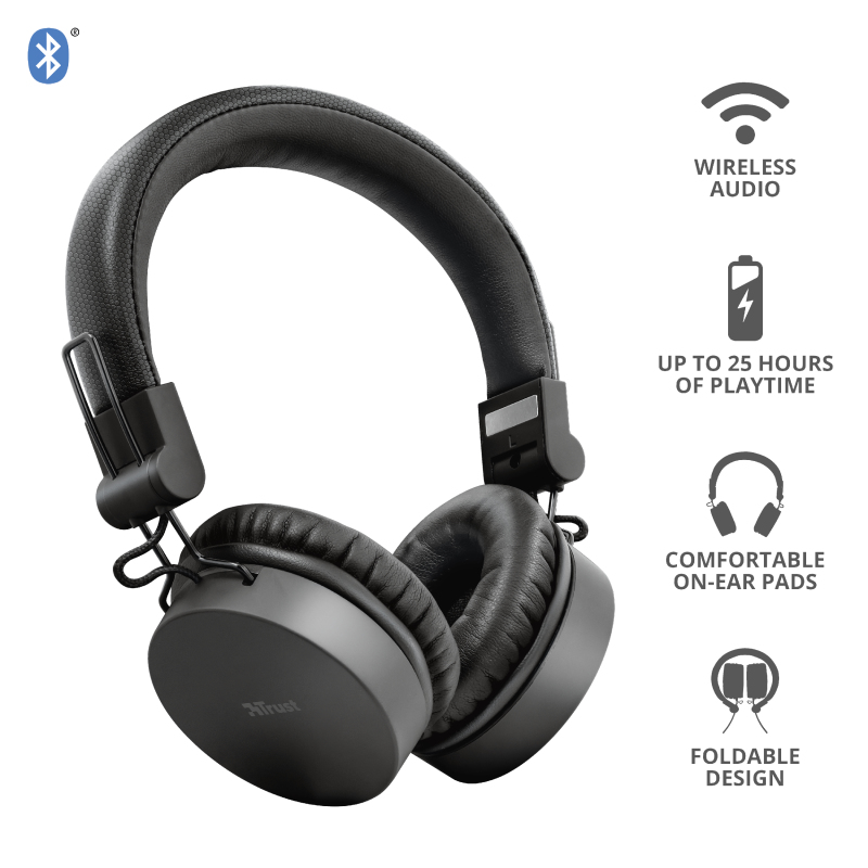 Trust Tones Headset Wired & Wireless Head-band Calls/Music Micro-USB Bluetooth Black, Steel – image 7