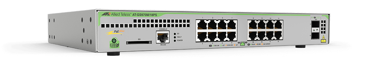 Allied Telesis AT-GS970M/18PS network switch Managed L3 Gigabit Ethernet (10/100/1000) Power over Ethernet (PoE) 1U Grey
