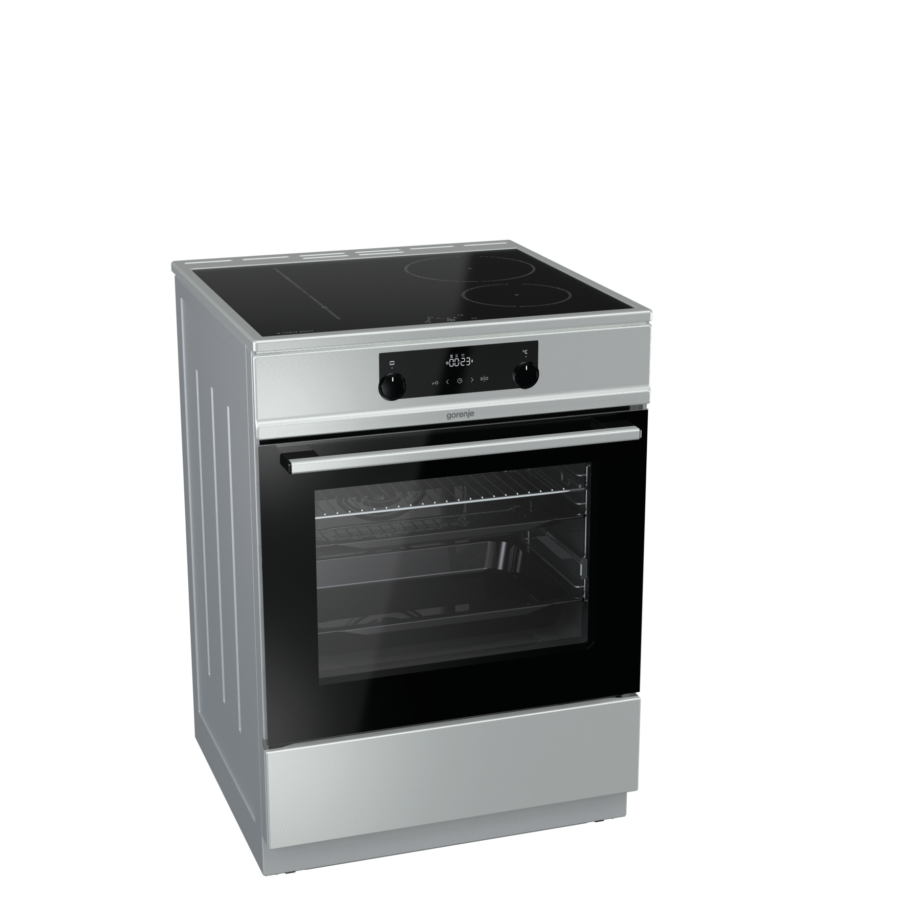 Gorenje EIT6351XPD Freestanding cooker Electric Zone induction hob Black, Stainless steel