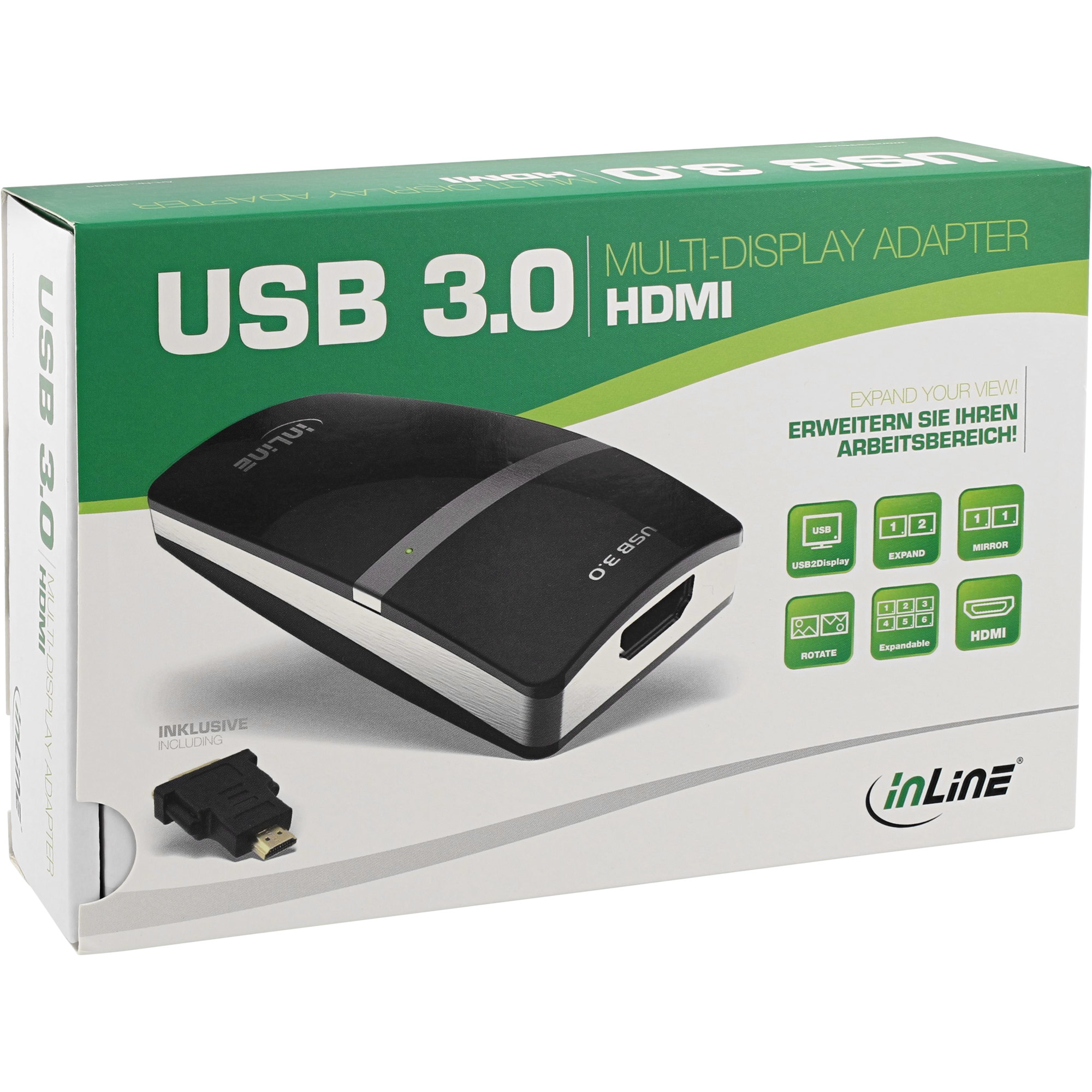 InLine USB graphics adapter, USB 3.0 to HDMI, with HDMI to DVI adapter – image 5