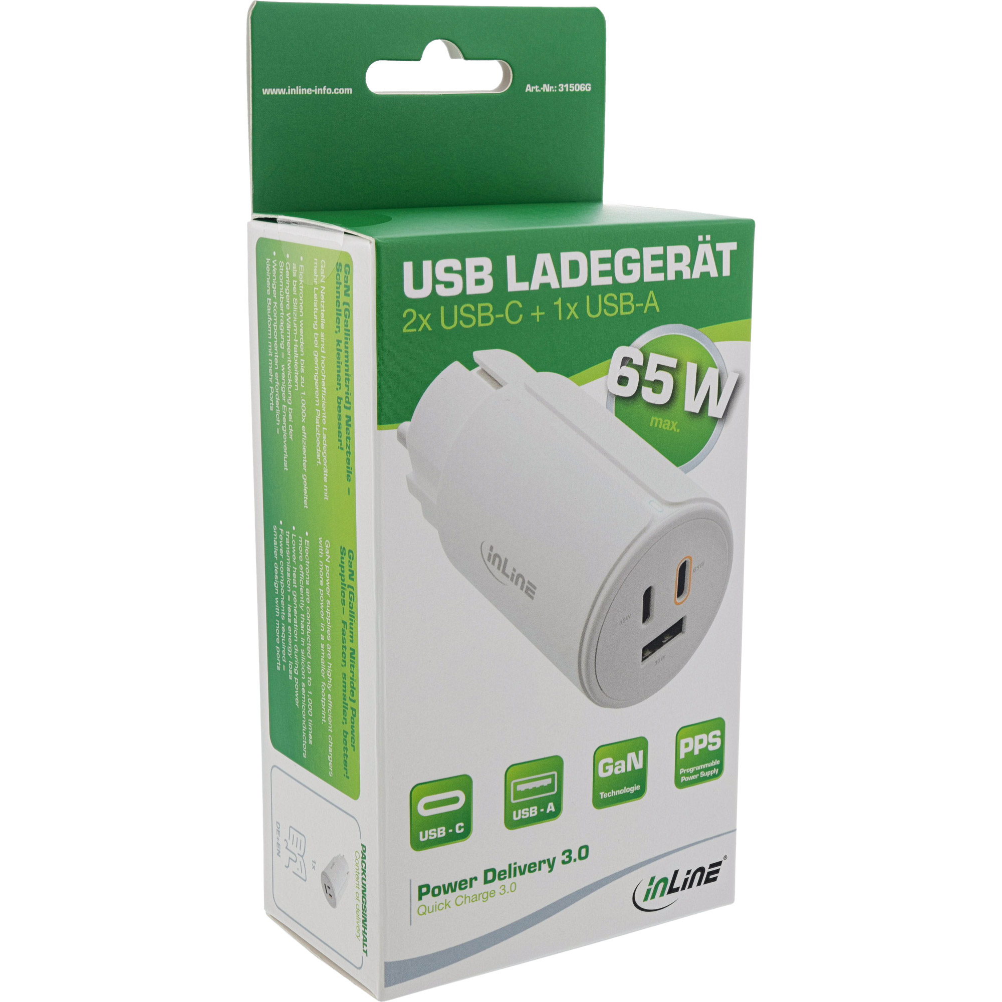 InLine USB PD power supply, GaN charger, 3-port, Dual USB-C + USB-A – image 7