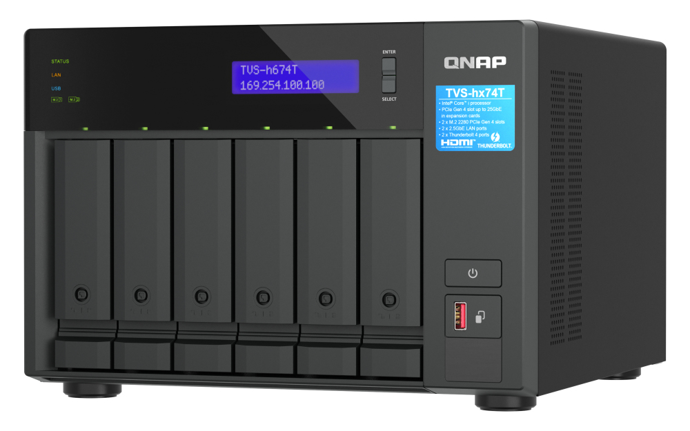 QNAP TVS-h674T NAS Tower Intel Core i5 i5-12400 32 GB DDR4 60 TB HDD QuTS hero Nero