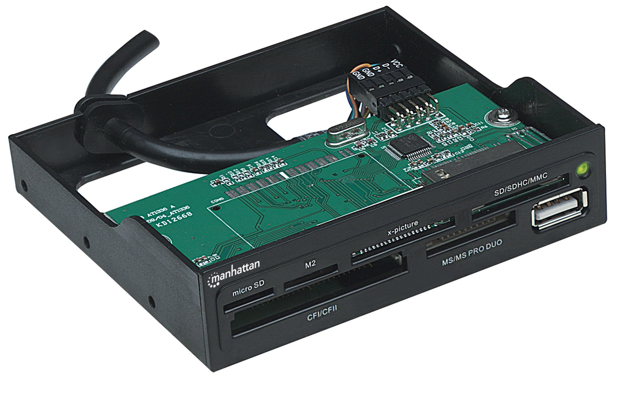 Manhattan 3.5" Bay Mount Expansion Panel, 1x USB-A port, Multi-Card Reader/Writer 60-in-1, 480 Mbps (USB 2.0), Hi-Speed USB, Black, Three Year Warranty, Box – image 2
