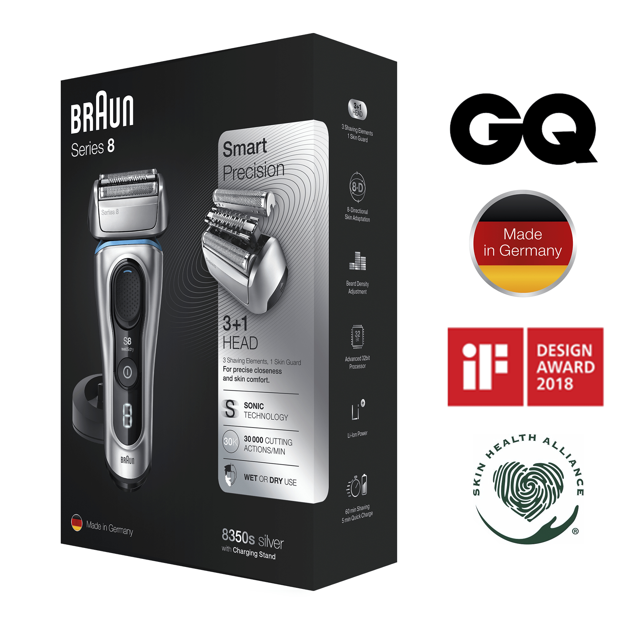 Braun Series 8 8350s Next Generation Electric Shaver, Charging Stand, Fabric Case, Silver – image 9