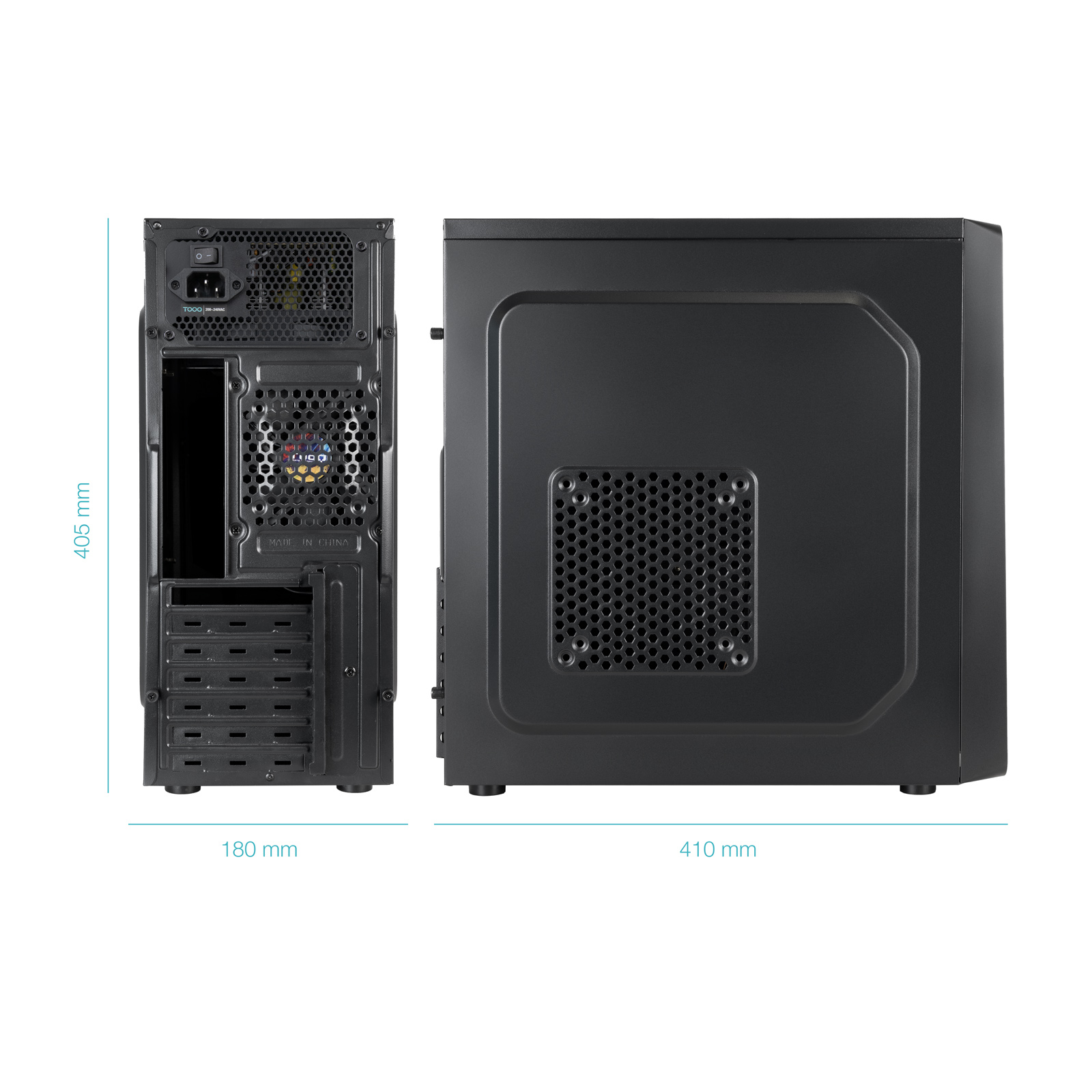 TooQ Mid-Tower, ATX / MicroATX / Mini- ITX, 1x USB 3.0, 1x USB 2.0, 1x USB-C, Audio HD, Mic, 500W, 3.6kg image 3
