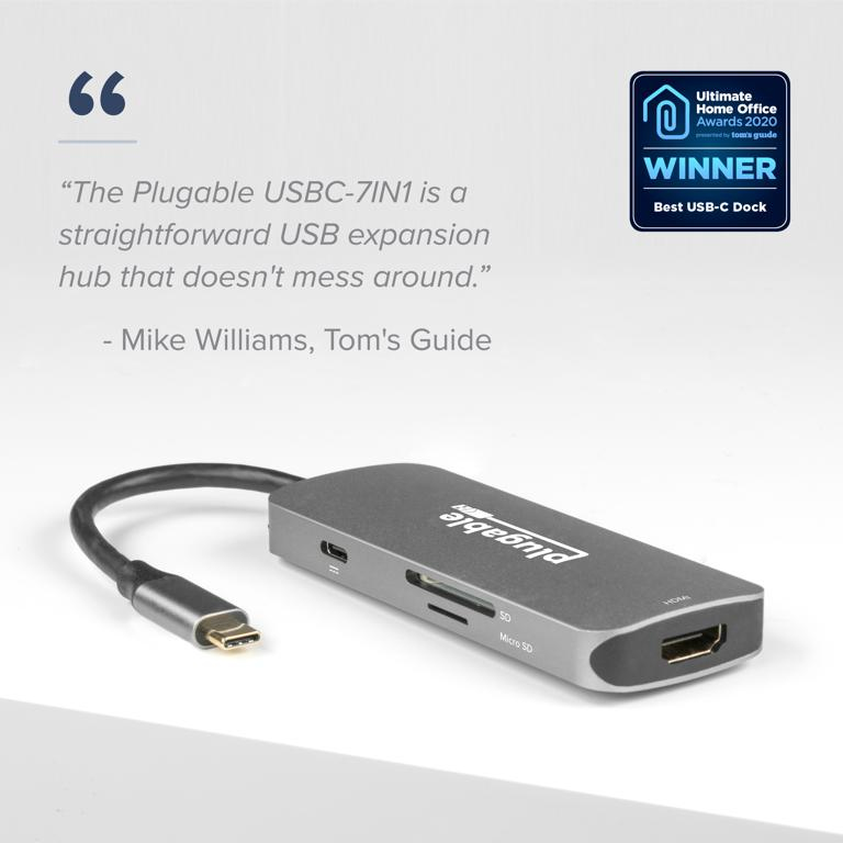 Plugable Technologies USB-C Hub 7-in-1, Driverless USB C Hub Compatible with Mac, Windows, Chromebook, USB4, Thunderbolt 4, and More (4K HDMI, 3 USB 3.0, SD & m – image 2