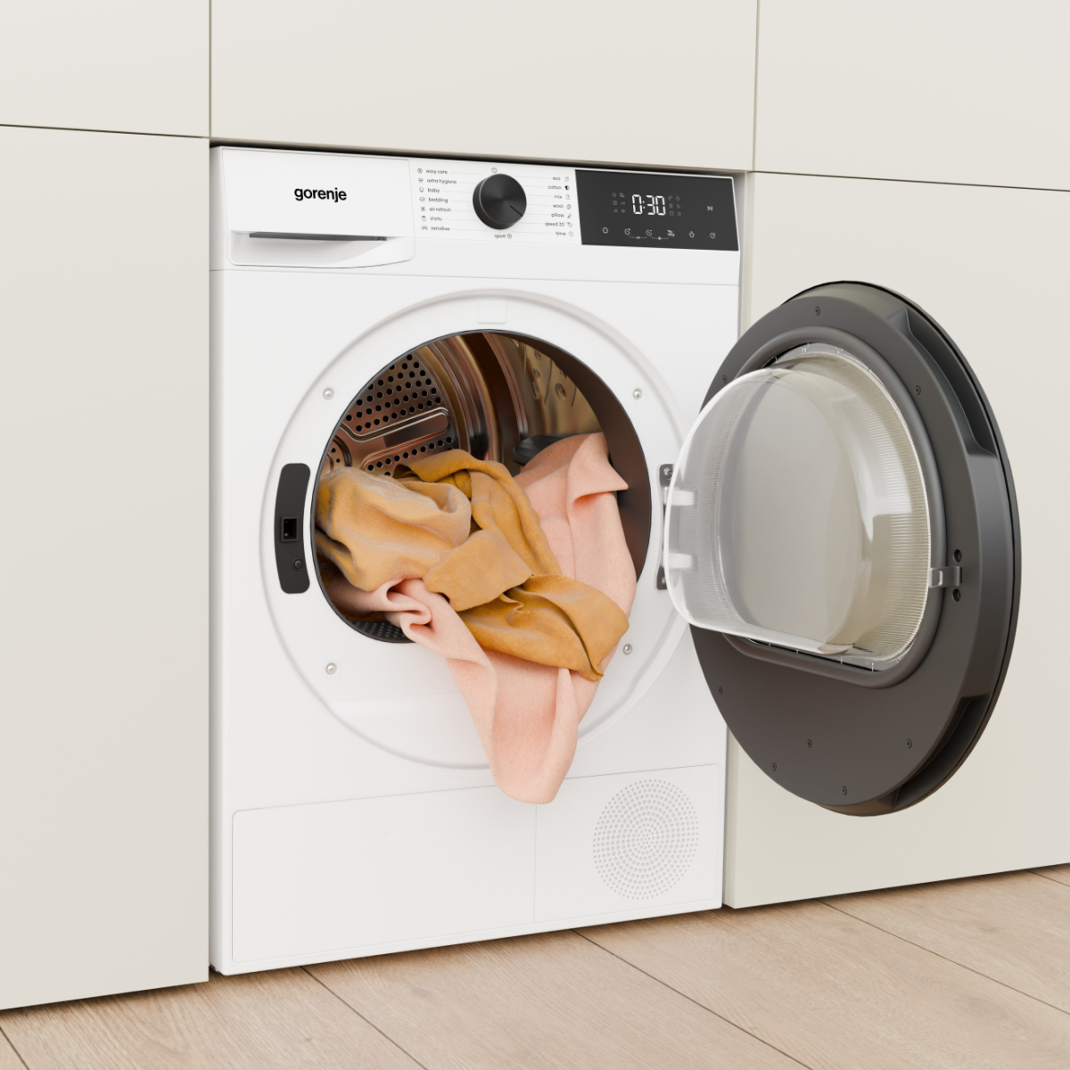 Gorenje Värmepumpstorktumlare (1–9 kg) med SensorDry för exakt torkning, TwinAir för jämna resultat och ExtraHygiene för mer hygieniska kläder. Lägre temperatur – image 5