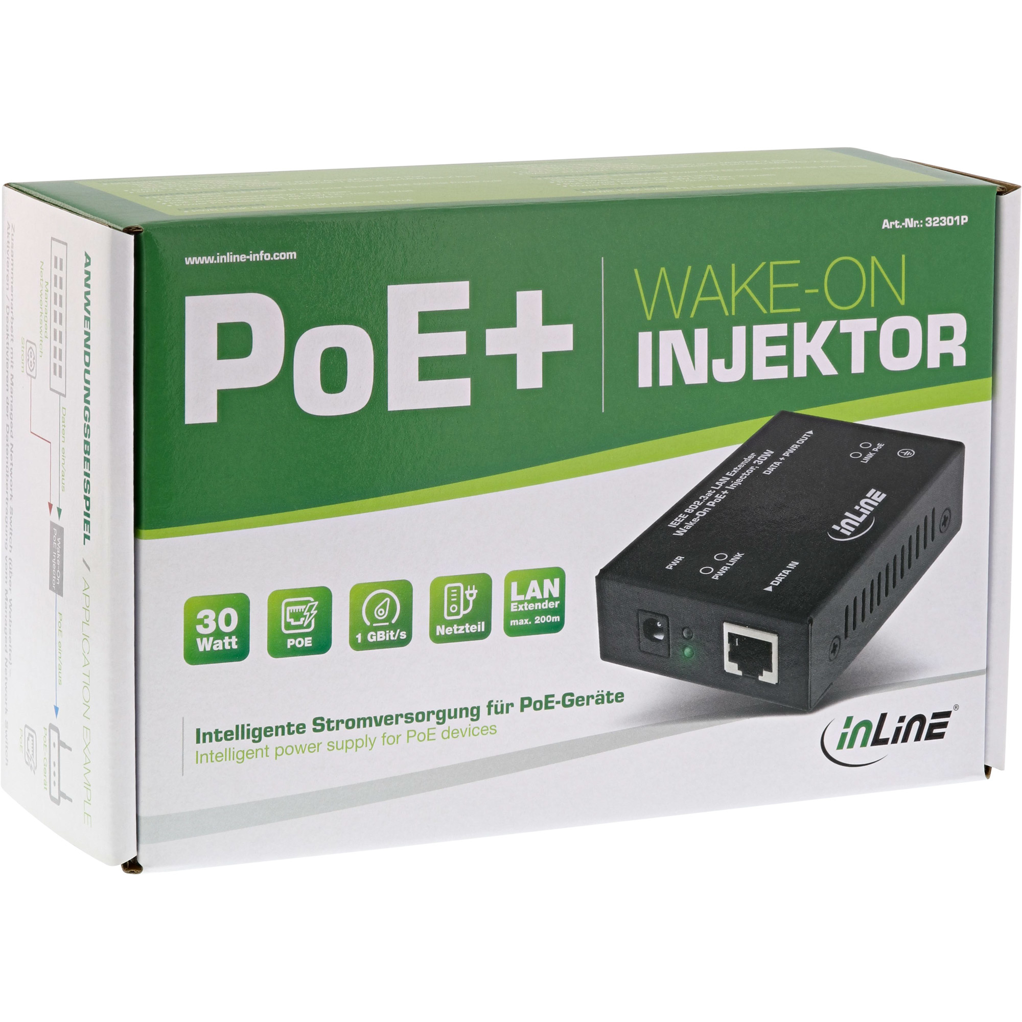 InLine PoE+ Injector 1 port, 1Gbps, Wake-On function, wall mounting, metal – image 5