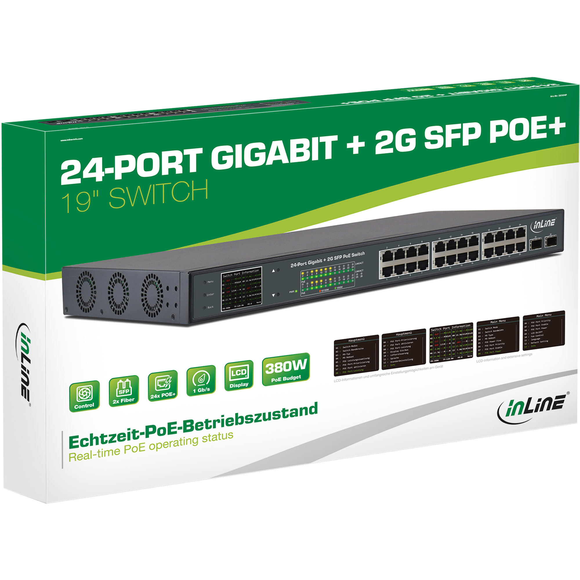 InLine PoE+ Gigabit Network Switch 24 port,1 Gb/s, 2xSFP,19"1U (incl. brackets) – image 6