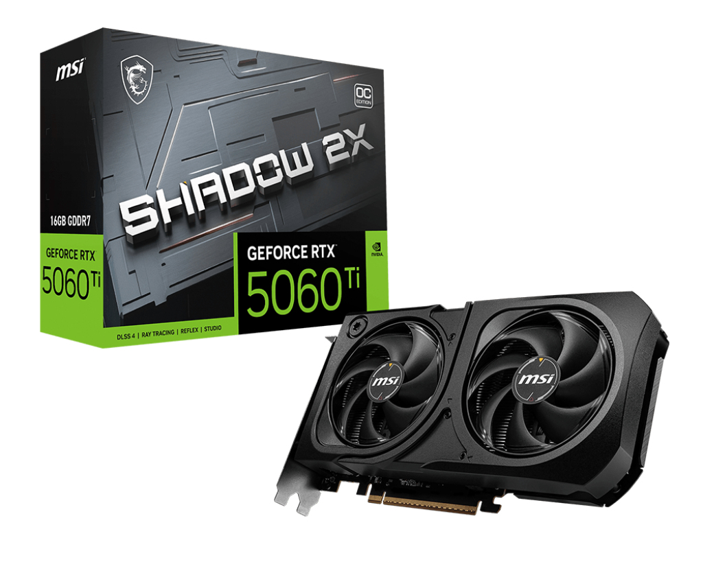 Tarjeta de Video NVIDIA RTX5060Ti OC MSI SHADOW 2x PLUS, 16GB GDDR7, 3 DisplayPort + 1 HDMI, Min 650W