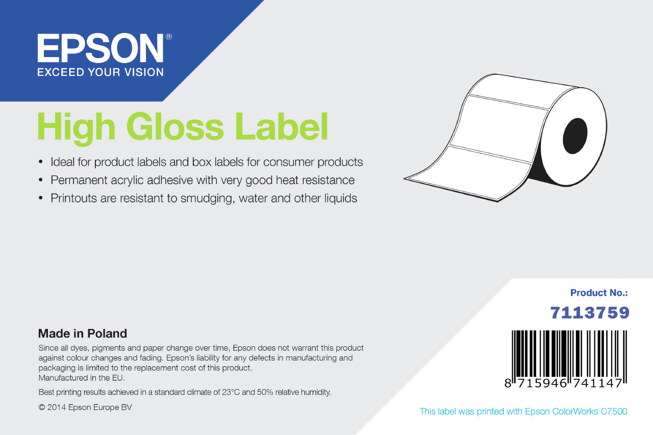 Epson High Gloss Label - Continuous Roll: 102mm x 33m
