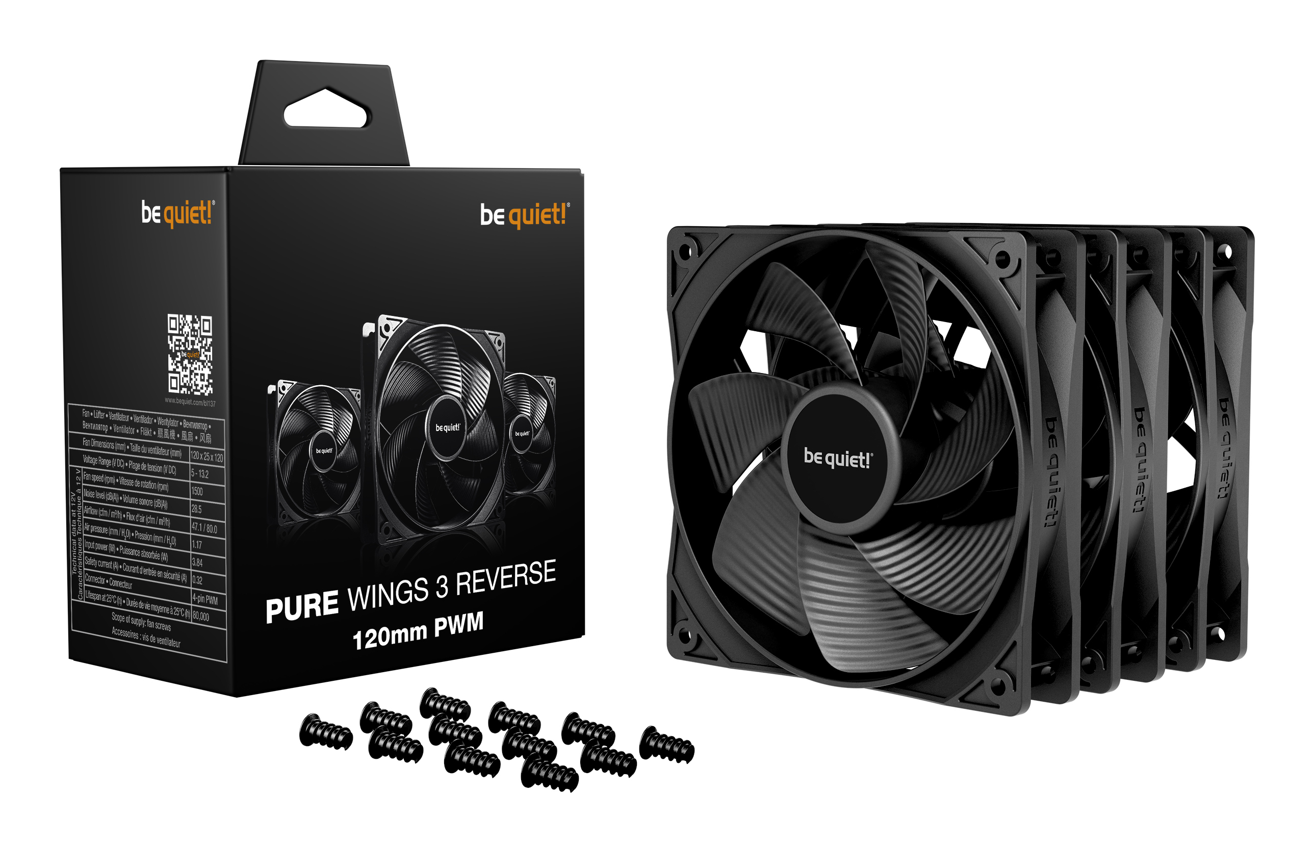 be quiet! Lüfter 120mm Pure Wings 3 PWM Reverse 3-Pack Lüfter