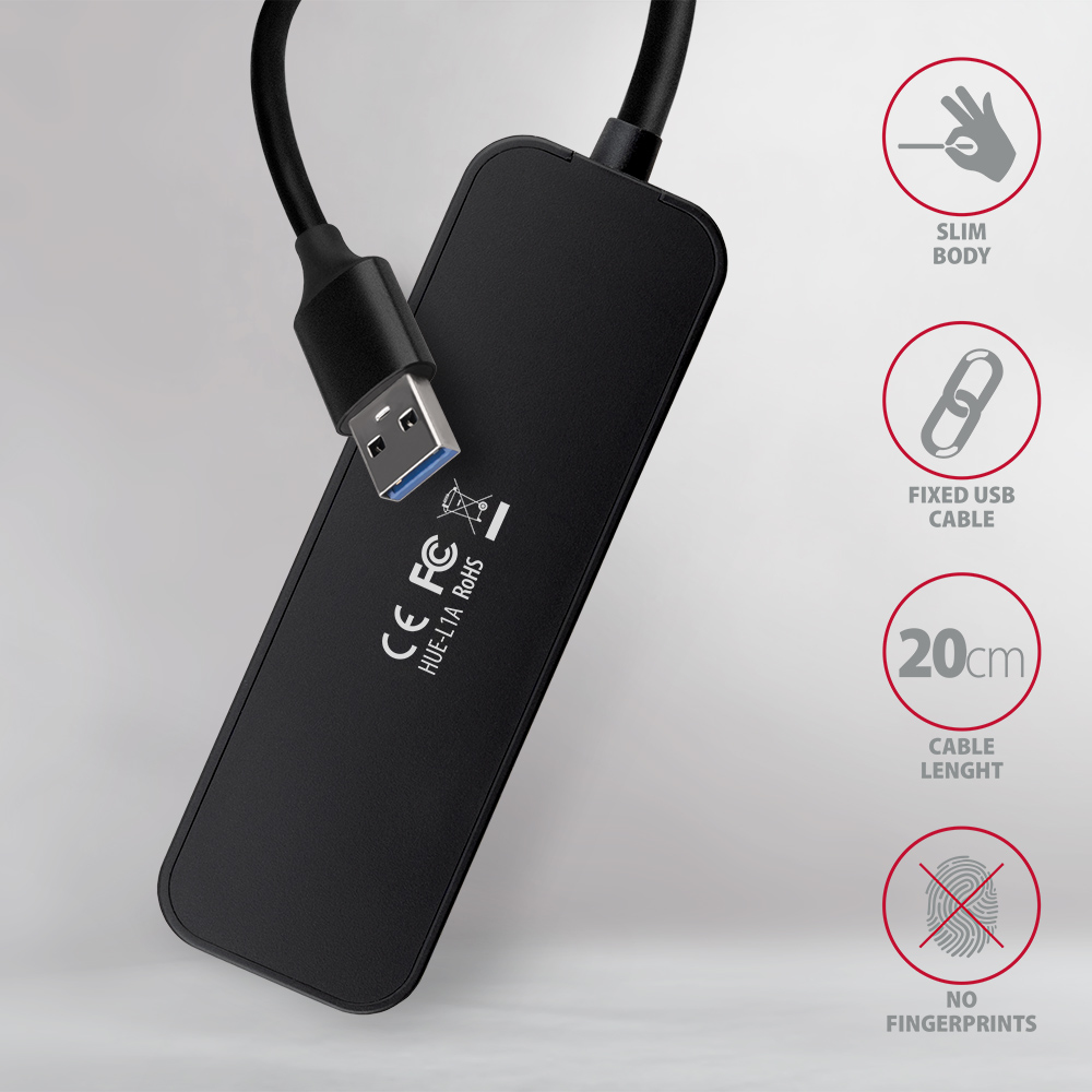 Axagon HUE-L1A interface hub USB 3.2 Gen 1 (3.1 Gen 1) Type-A 5000 Mbit/s Black – image 5