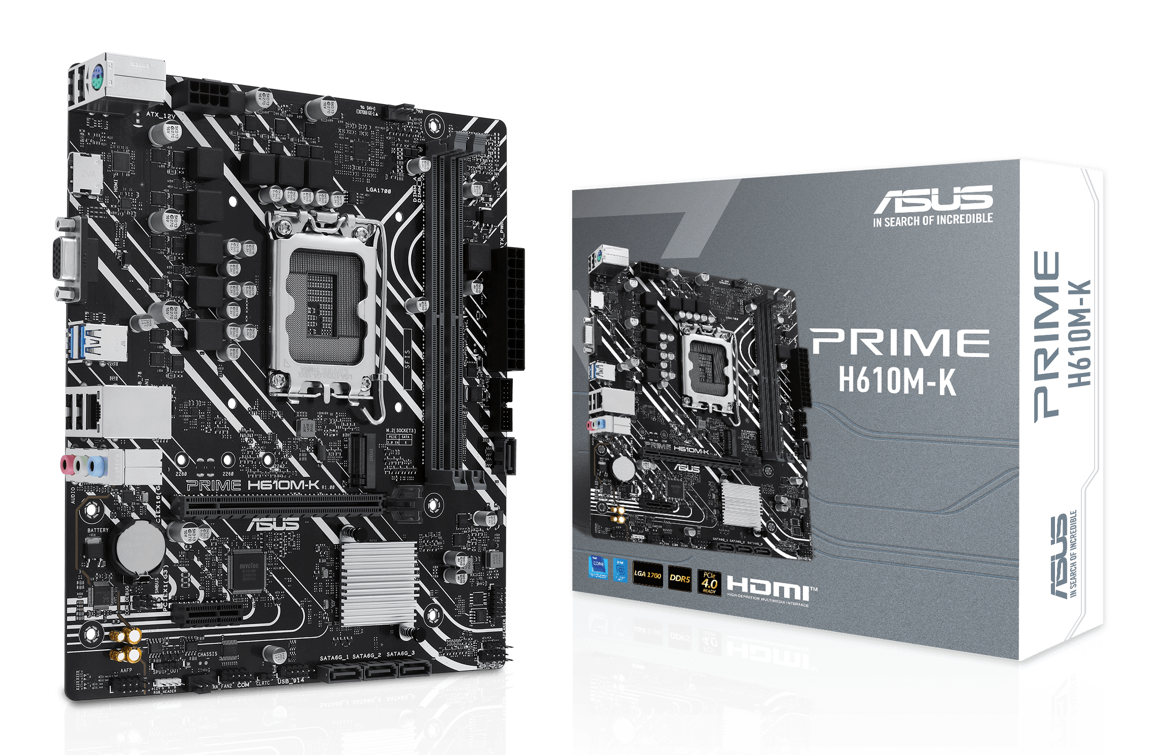 Tarjeta Madre ASUS PRIME H610M-K - Socket 1700 - 2x DDR5 - 4800/5200/5600MHz - HDMI - VGA - USB 2.0/3.2 - Micro ATX - PRIME H610M-K