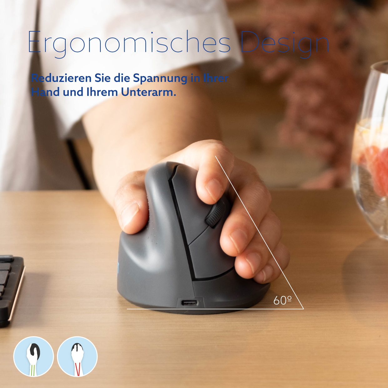 R-Go Maus HE Basic ergonomisch  Links Bluetooth