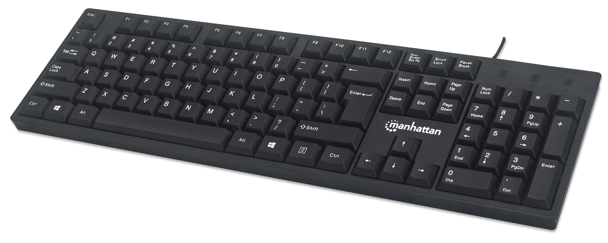 Manhattan Keyboard USB Wired, Black, Full Size Keys, Cable 1.5m, USB-A connection, Plug and Play, Three Year Warranty