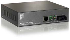 LevelOne RJ45 to SC Fast Ethernet Media Converter, 1 PoE Output, 802.3af PoE, Single-Mode Fiber, 20km