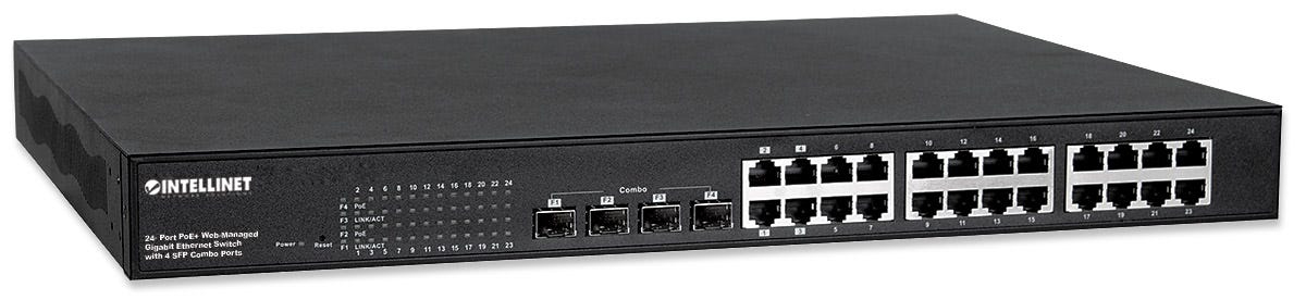 Intellinet 24-Port Gigabit Ethernet PoE+ Web-Managed Switch with 4 SFP Combo Ports, IEEE 802.3at/af Power over Ethernet (PoE+/PoE) Compliant – image 2