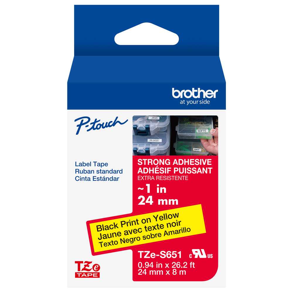 Brother Ptouch TZeS651G Extra Strength Laminated Label Tape Black on Yellow 24mm x 8m