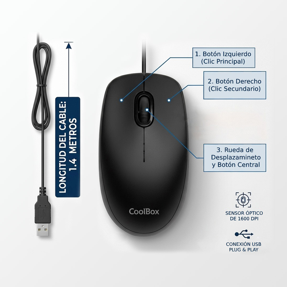 CoolBox COO-RAT01B-U mouse Office Ambidextrous USB Type-A Optical 1600 DPI – image 2