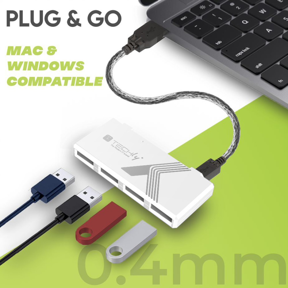 Techly Mini Hi Speed USB Hub 4 Ports White IUSB2-HUB4-WHTY – image 5