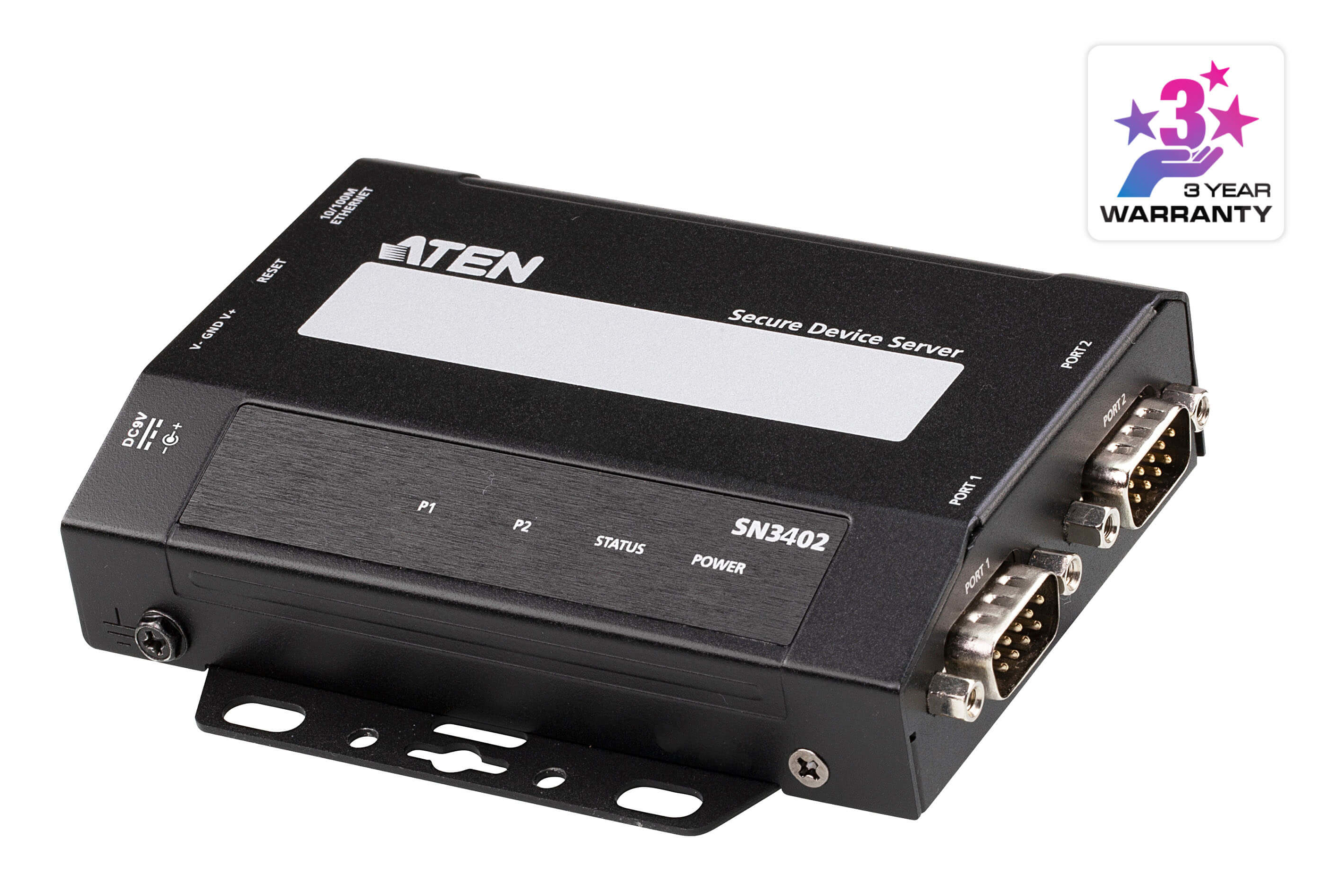 ATEN SN3402 - Device server - 2 ports - 100Mb LAN, RS-232, RS-422, RS-485 - desktop / wall / DIN rail mountable