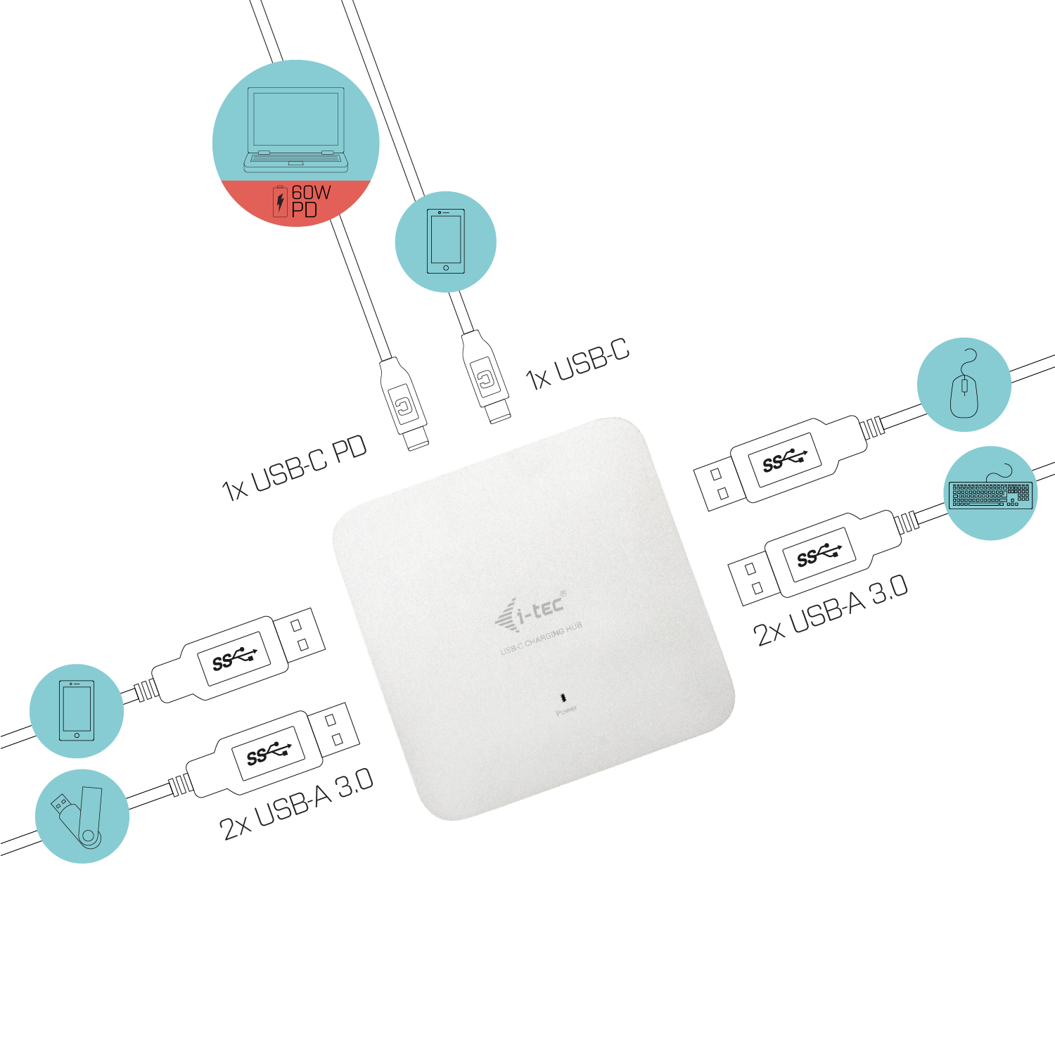 i-tec Metal USB-C Charging HUB 4x USB 3.0 + Power Delivery – image 3