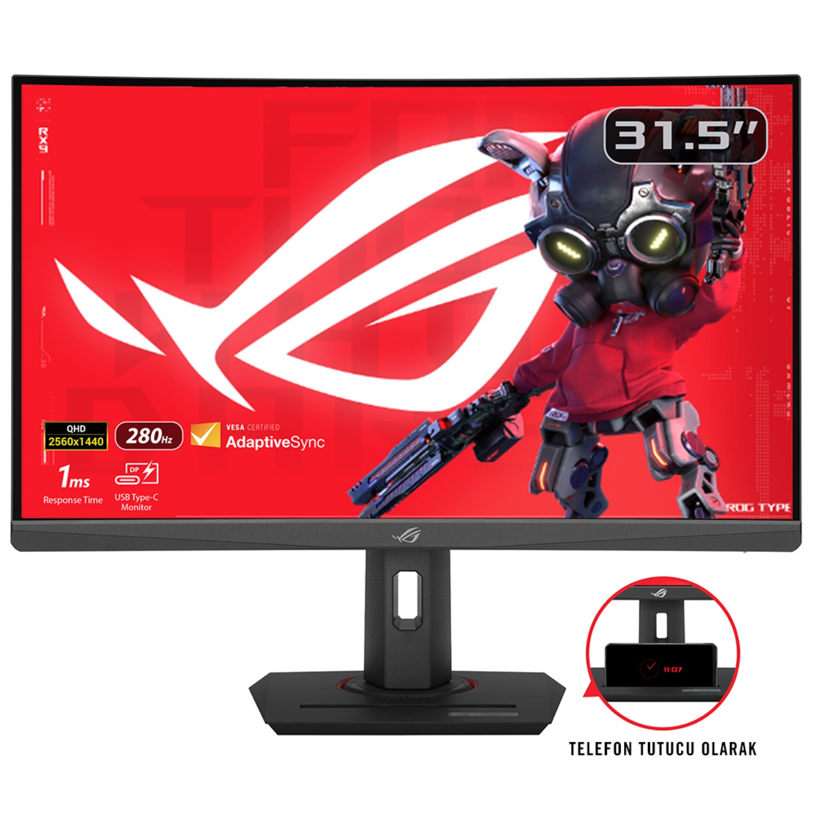 MON ASUS 32" ROG XG32WCMS QHD 280Hz Fast VA fekete ívelt monitor