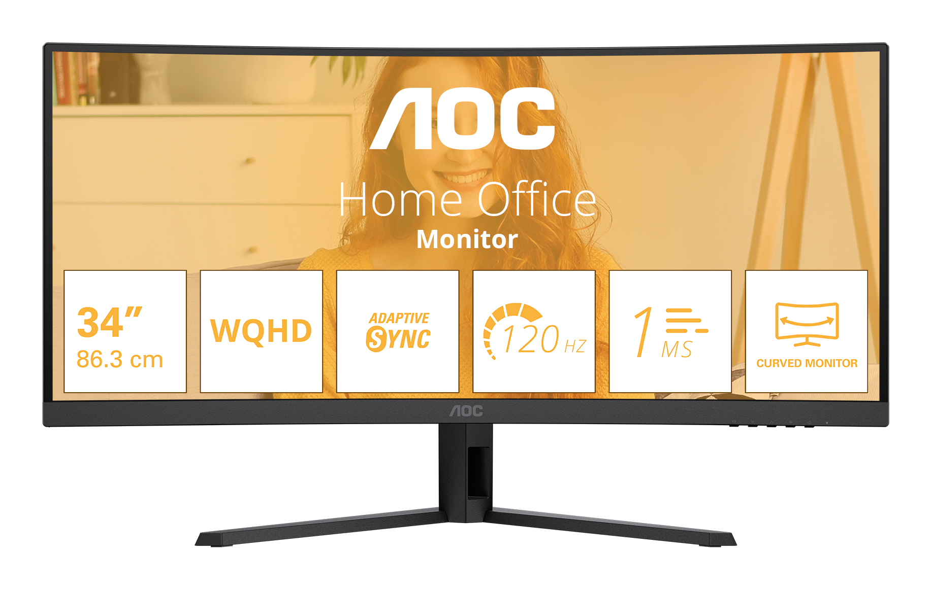 AOC Basic-line CU34B3E - B3 Series - LED monitor - curved - 34" - 3440 x 1440 WQHD @ 120 Hz - VA - 300 cd/m� - 3500:1 - HDR10 - 1 ms - HDMI, DisplayPort - black