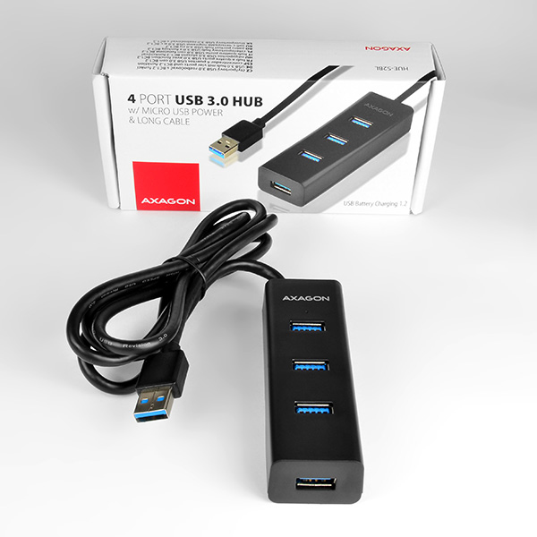 Axagon HUE-S2BL 4x USB 3.0 CHARGING hub w. 1.2m cable, power micro USB – image 6