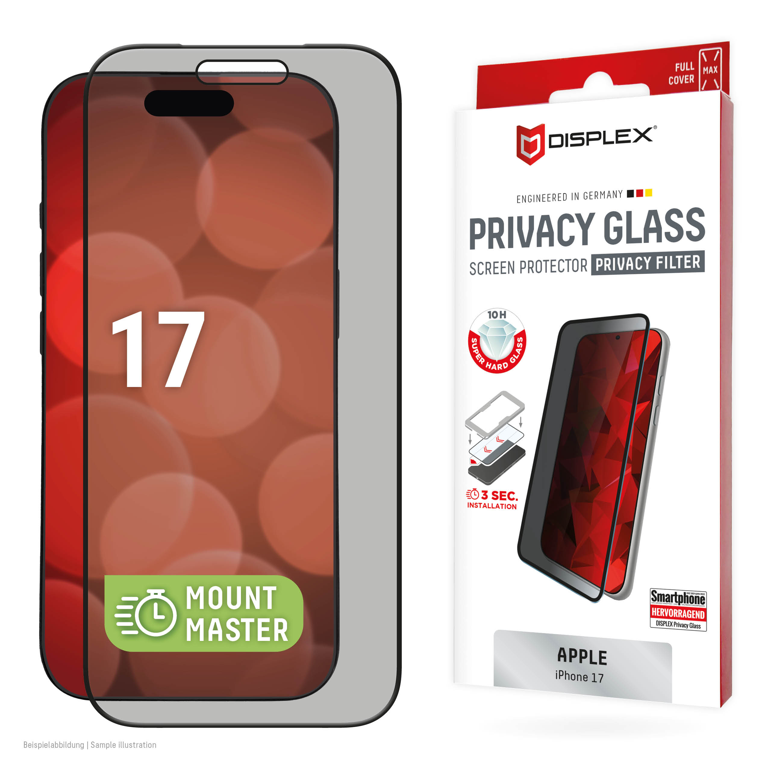 Displex Privacy Screen Protector (10H) for Apple iPhone 17, Privacy Filter